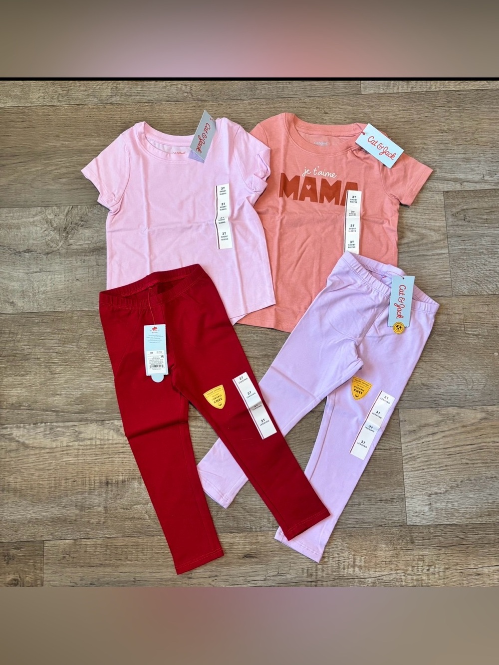 4pcs Cat & Jack Leggings & Short sleeve tee Toodler Girl size 3T NEW